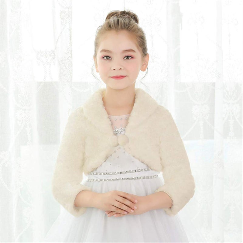 SK Studio Girls Princess Faux Fur Flower Bolero Shrug Party Wedding Dress Up Champagne - Image 3